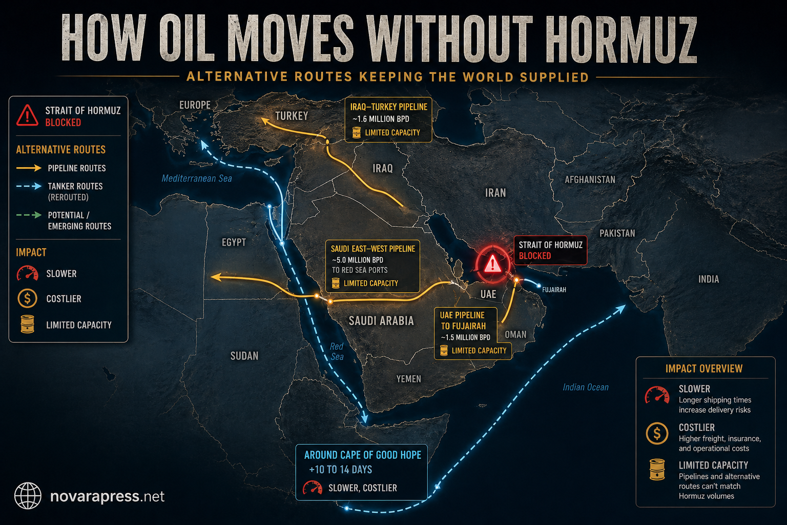 Alternative oil pipeline routes bypassing the Strait of Hormuz